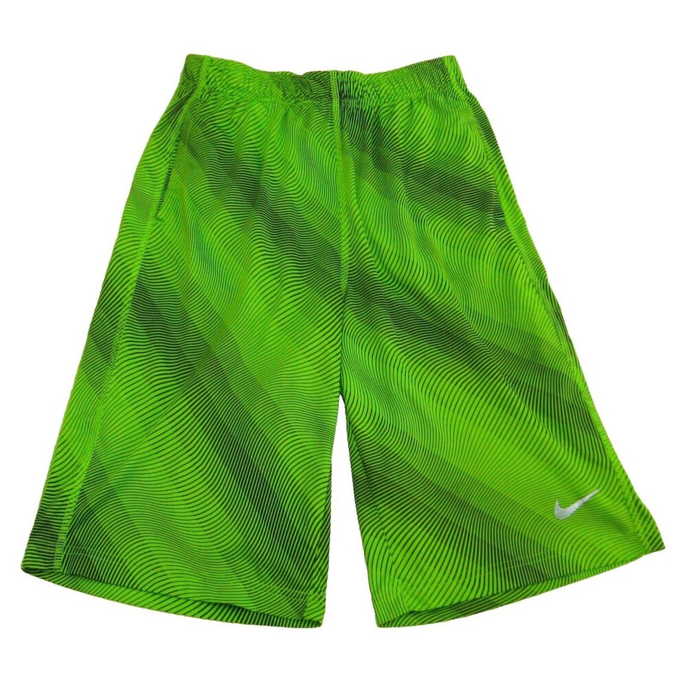 NIKE Boy's (Size XL) Green Athletic Dri-Fit Logo Shorts Drawstring 2 Pockets